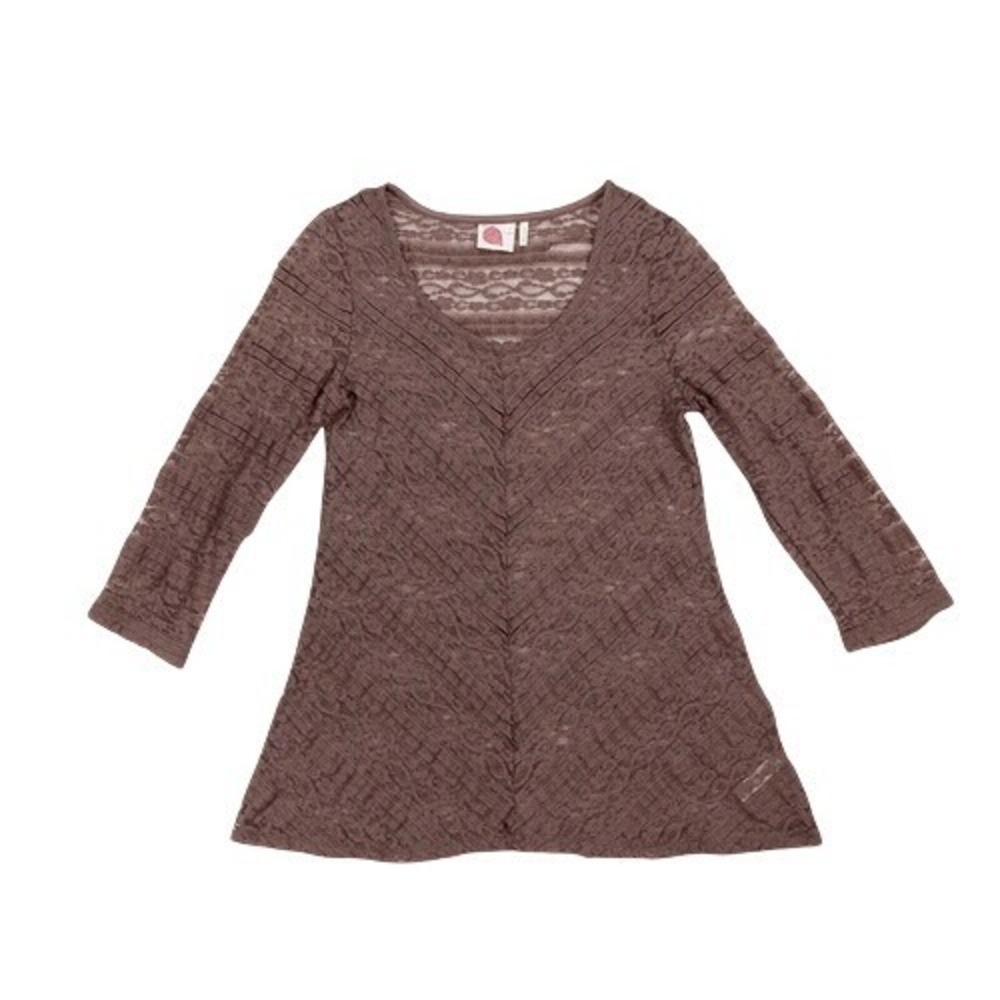 Anthropologie Lilka Colette Brown Sheer Lace Blouse Stretch Top‎ Size Small